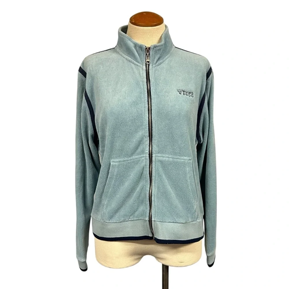 Mooks Blue Fleece Track Jacket Y2K 2000 Vintage Sporty Athletic Street Style